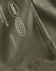 Cuera Womens Active Globe Shorts in Army, logo print detail