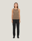 Model wearing Cuera Active Rib Tank Top Bundle W&B, front studio view