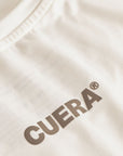 Cuera Oncourt Slit Top SS in Off White, logo print detail