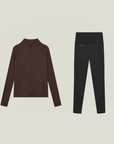 Active Zip Cardigan & Tights Long - Black/Dark Brown