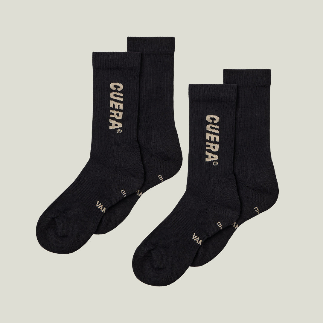 Cuera 2-pack Cuera Padel Socks in Black/Sand, flat lay front view