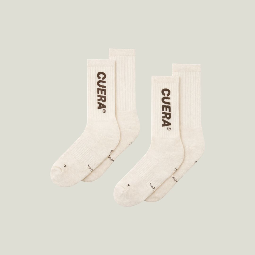 Cuera 2-pack Cuera Padel Socks in Off White/Dark Brown, flat lay front view