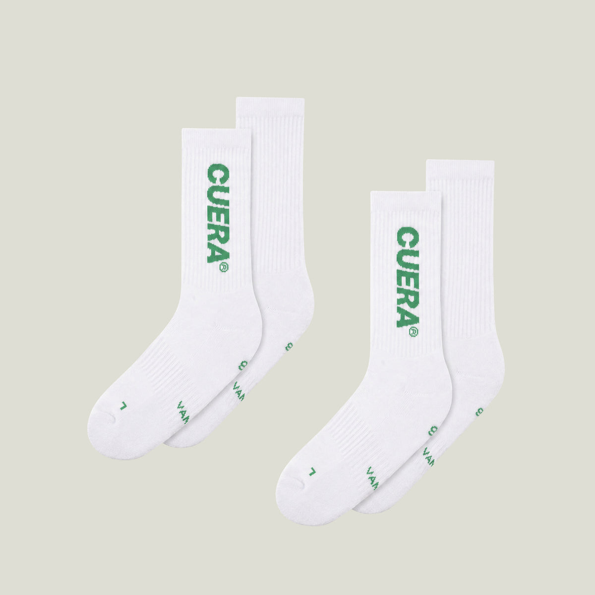 Cuera 2-pack Cuera Padel Socks in White/Green, flat lay front view