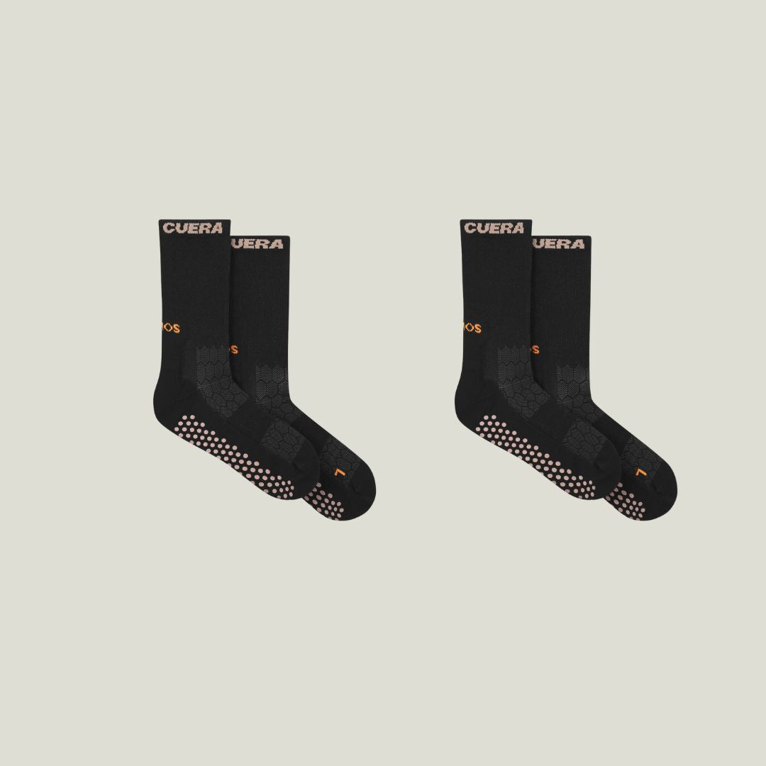 Cuera 2-Pack Grip Sock in Black, flat lay front view