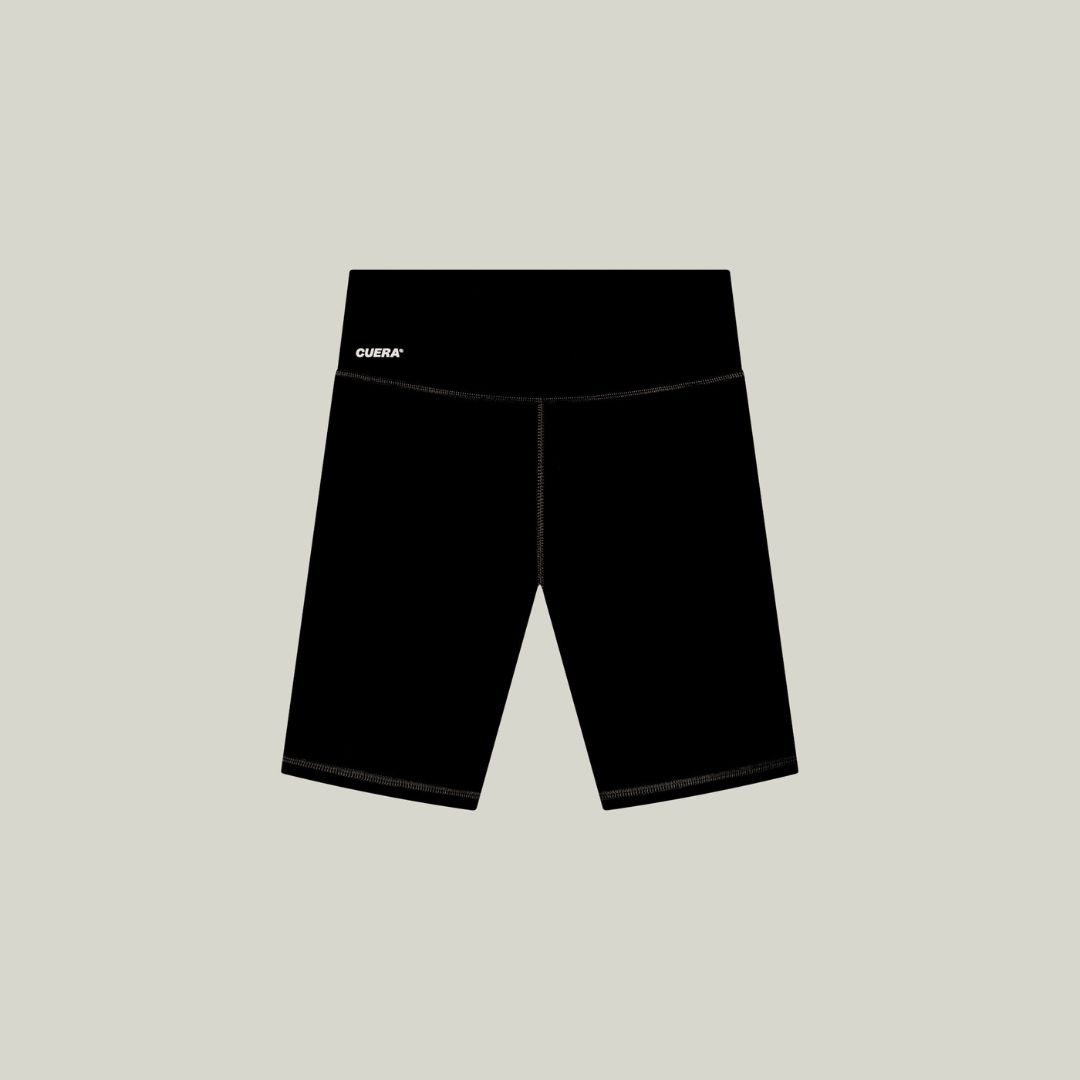 Cuera Active Biker Tights Hidden Seem in Black, flat lay back view