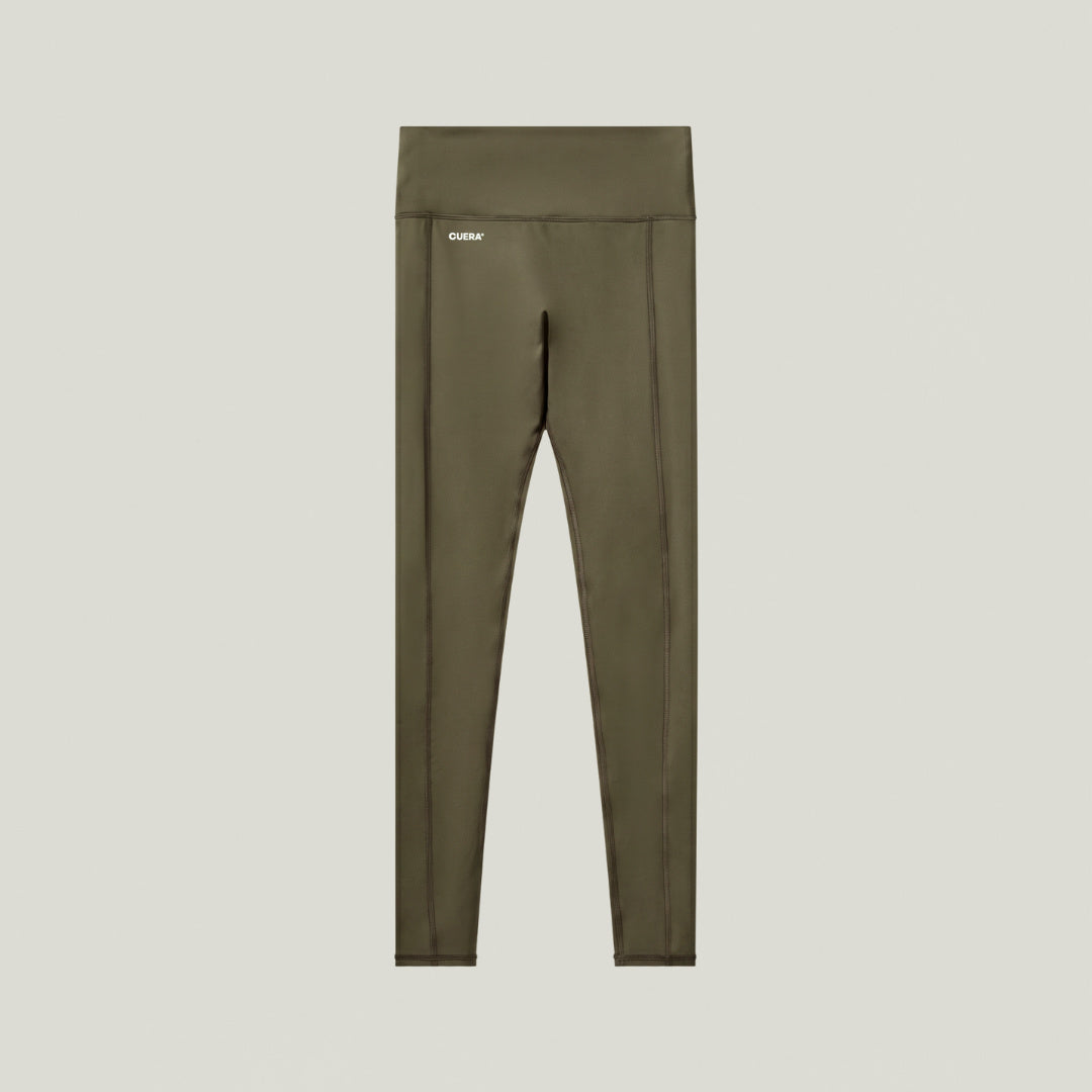 Cuera Active Cuera Tights Hidden Front Seem in Army, flat lay front view
