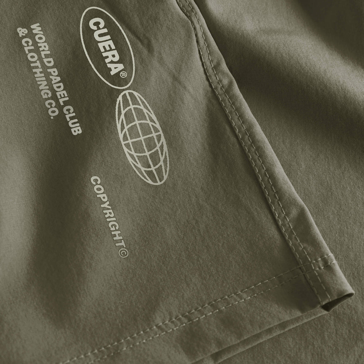 Cuera Womens Active Globe Shorts in Army, logo print detail