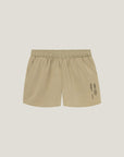 Cuera Womens Active Globe Shorts in Sand, flat lay front view