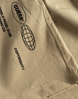 Cuera Womens Active Globe Shorts in Sand, logo print detail
