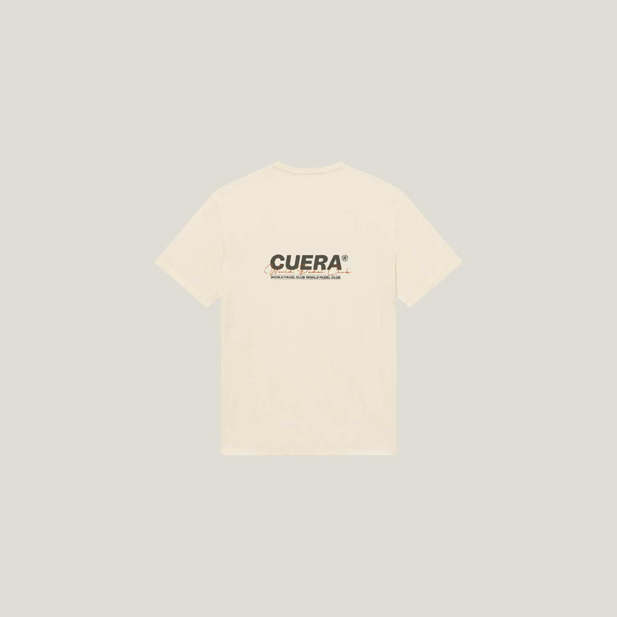 Cuera Active Light Weight T-Shirt in Off White/Walnut, flat lay back view