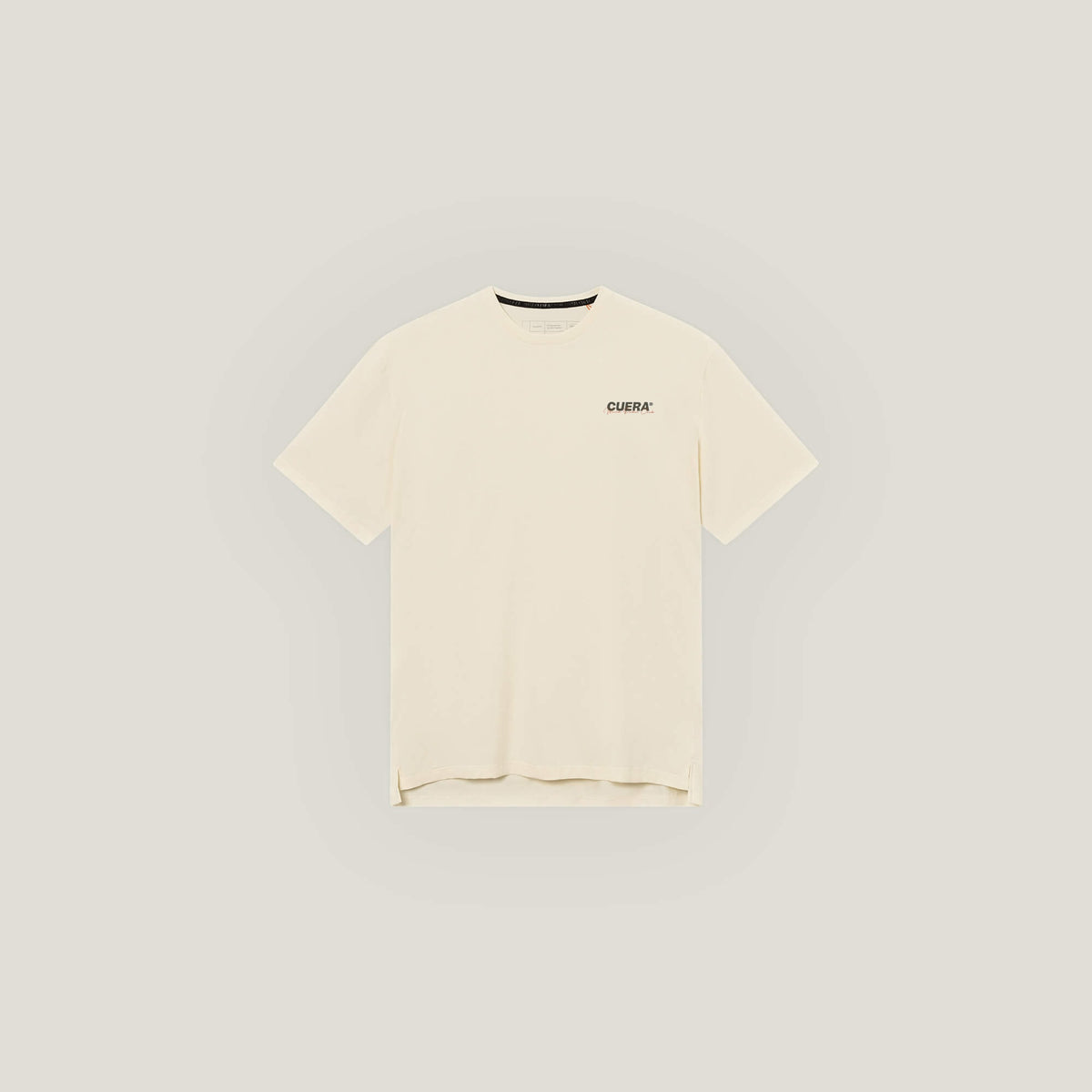 Cuera Active Light Weight T-Shirt in Off White/Walnut, flat lay front view