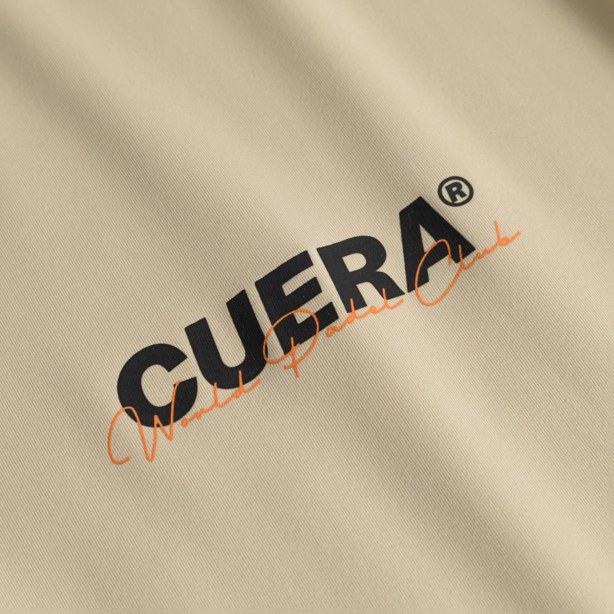Cuera Active Light Weight T-Shirt in Sand, logo print detail
