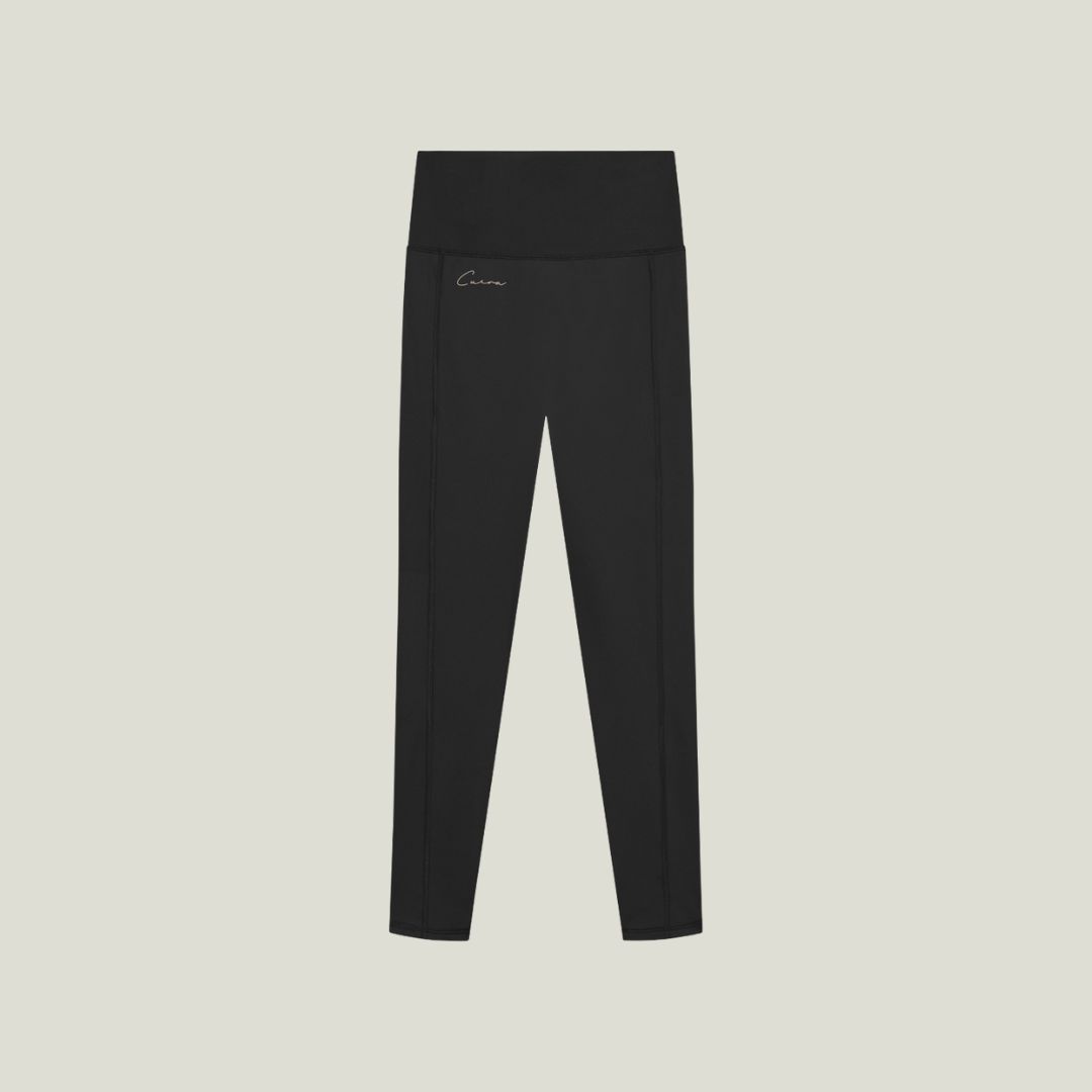 Cuera Active Logo Tights Long in Black, flat lay front view