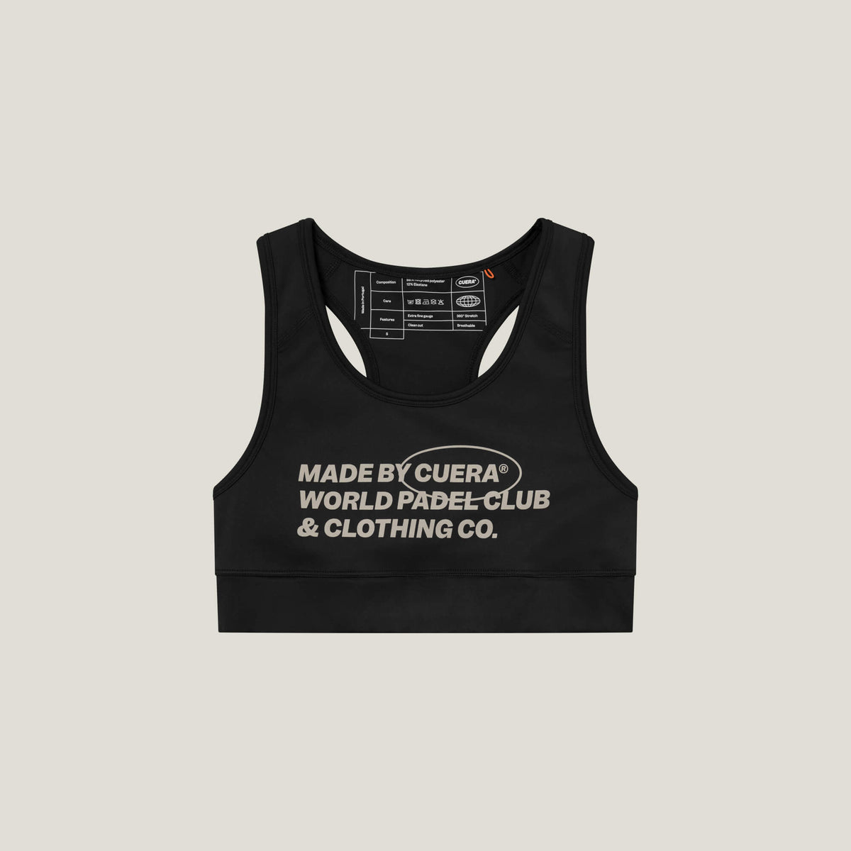 Cuera Active Made Bra in Black, flat lay front view