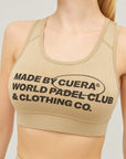 Close-up of Cuera branding on the Active Made Bra in Grey
