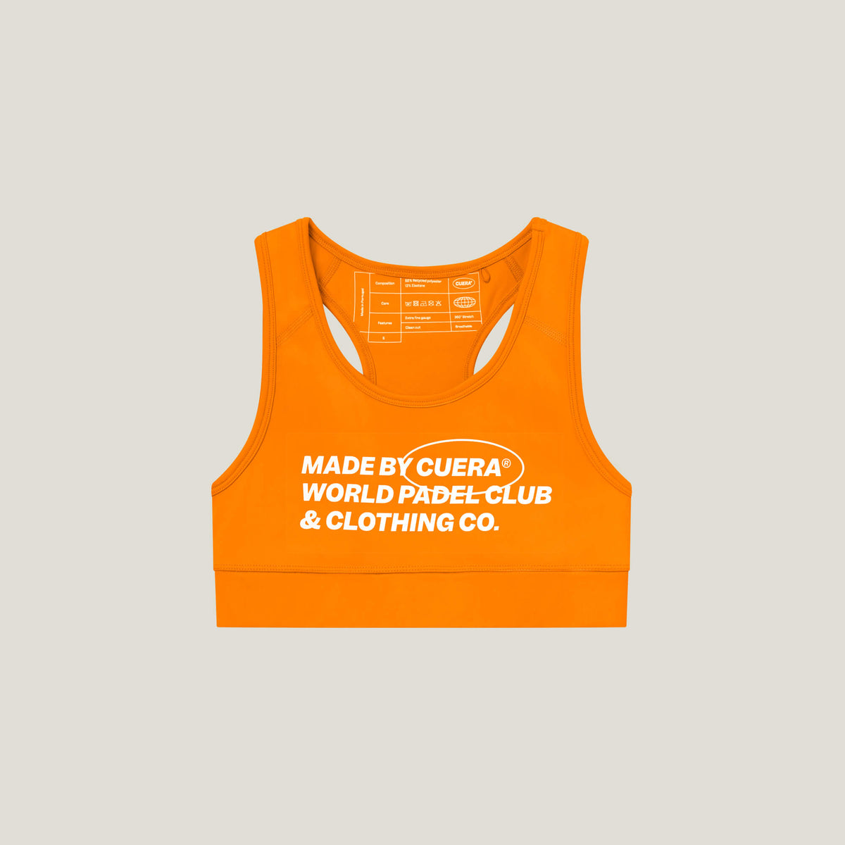 Cuera Active Made Bra in Orange, flat lay front view