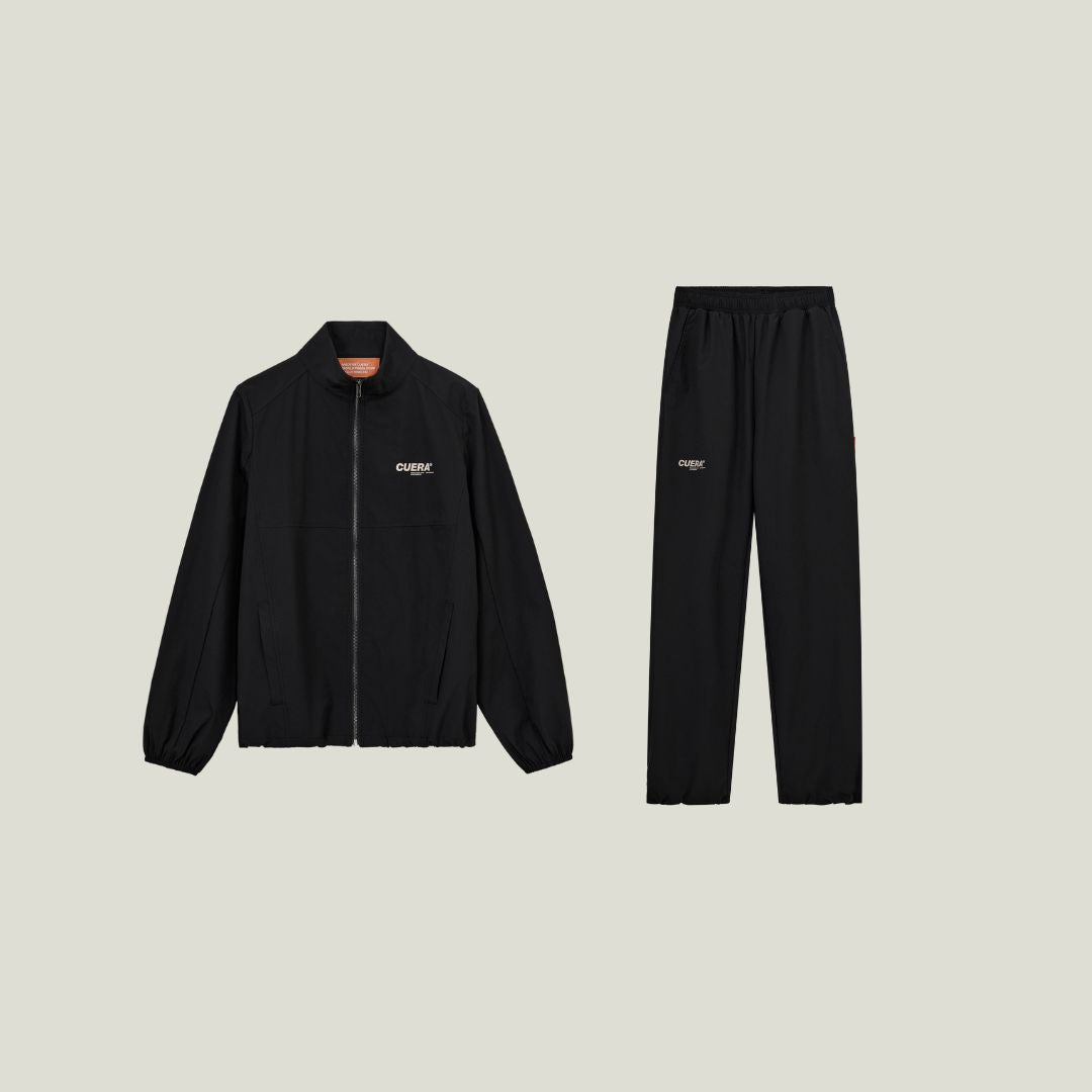 Cuera Active Tracksuit Black 2.0 Bundle, flat lay front view