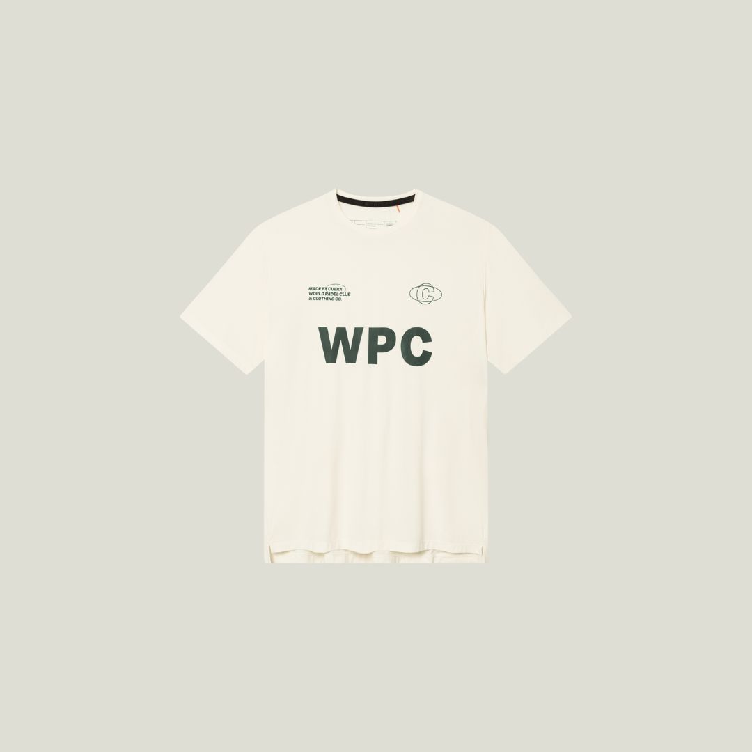 Cuera Active WPC Light Weight T-Shirt in Off White / Army, flat lay front view