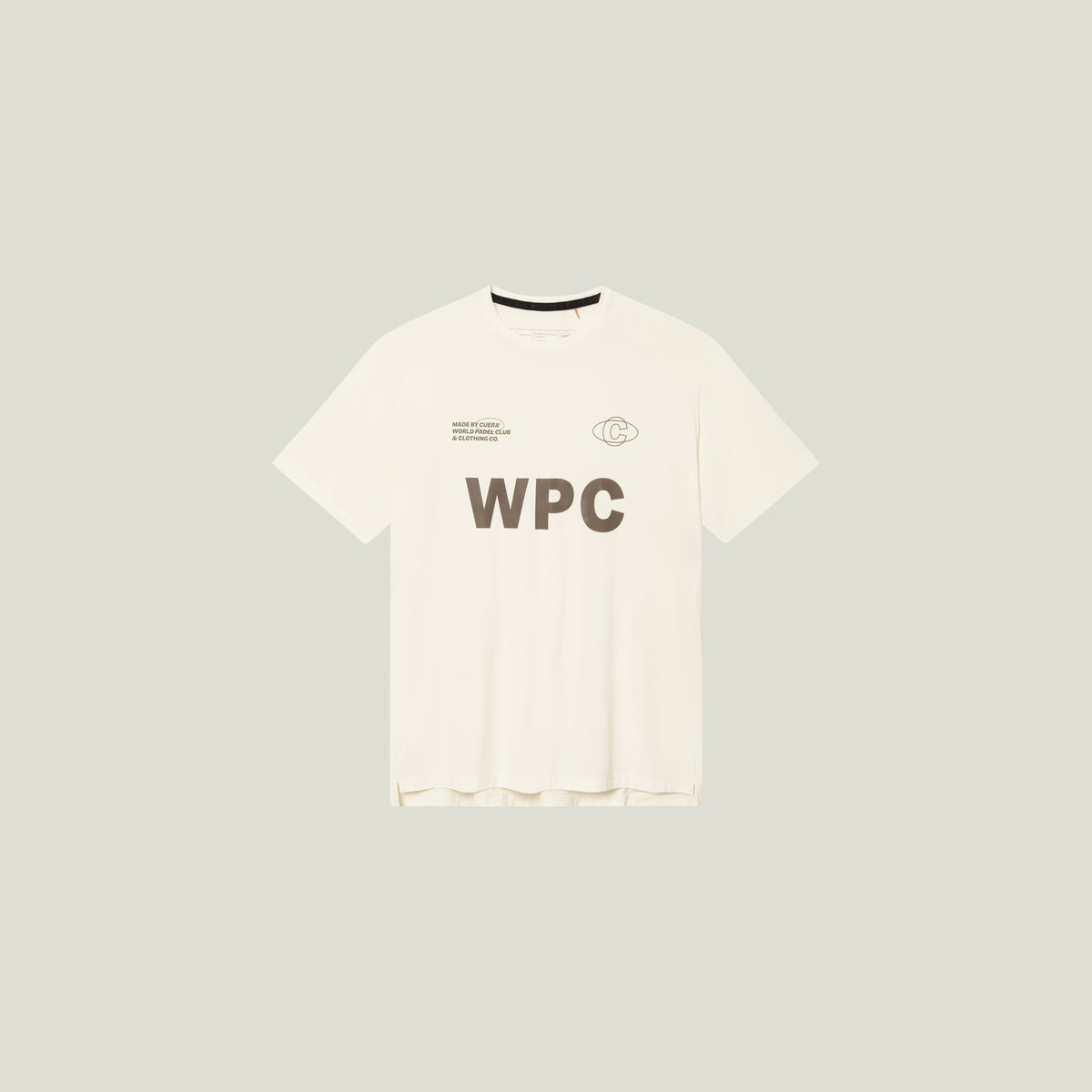 Cuera Active WPC Light Weight T-Shirt in Off White/Walnut, flat lay front view