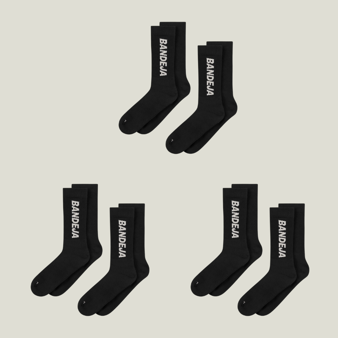 Cuera Bandeja Socks Black in 6 pack, flat lay front view