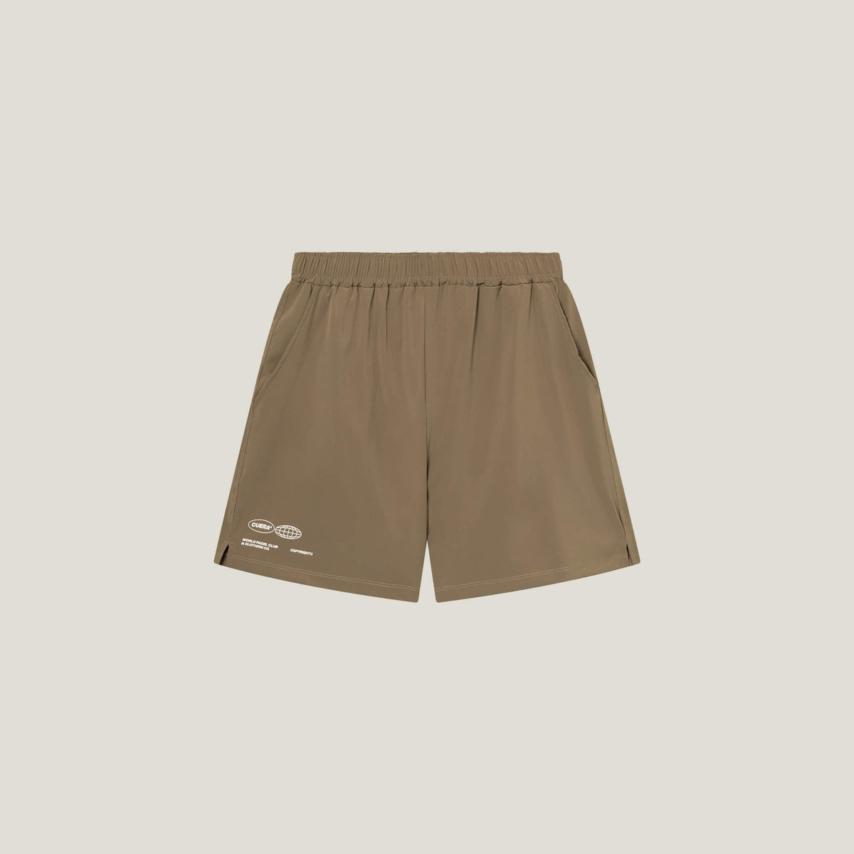 Cuera Mens Active Globe Shorts in Walnut, flat lay front view