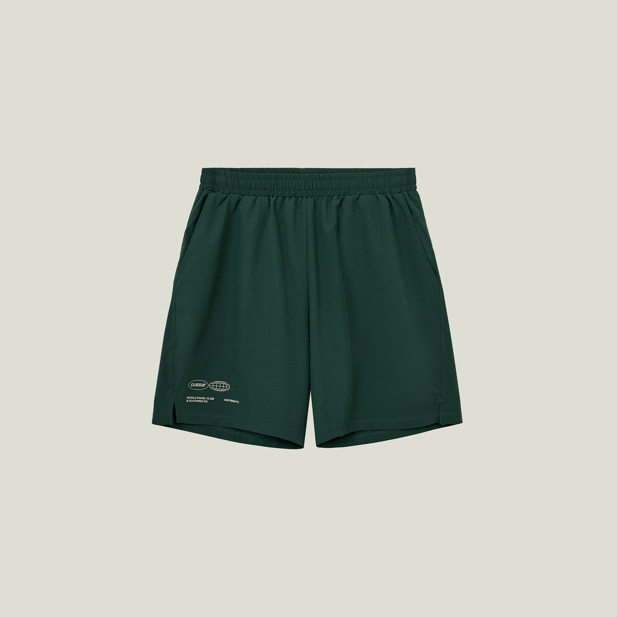 Cuera Mens Active Globe Shorts in Court Green, flat lay front view