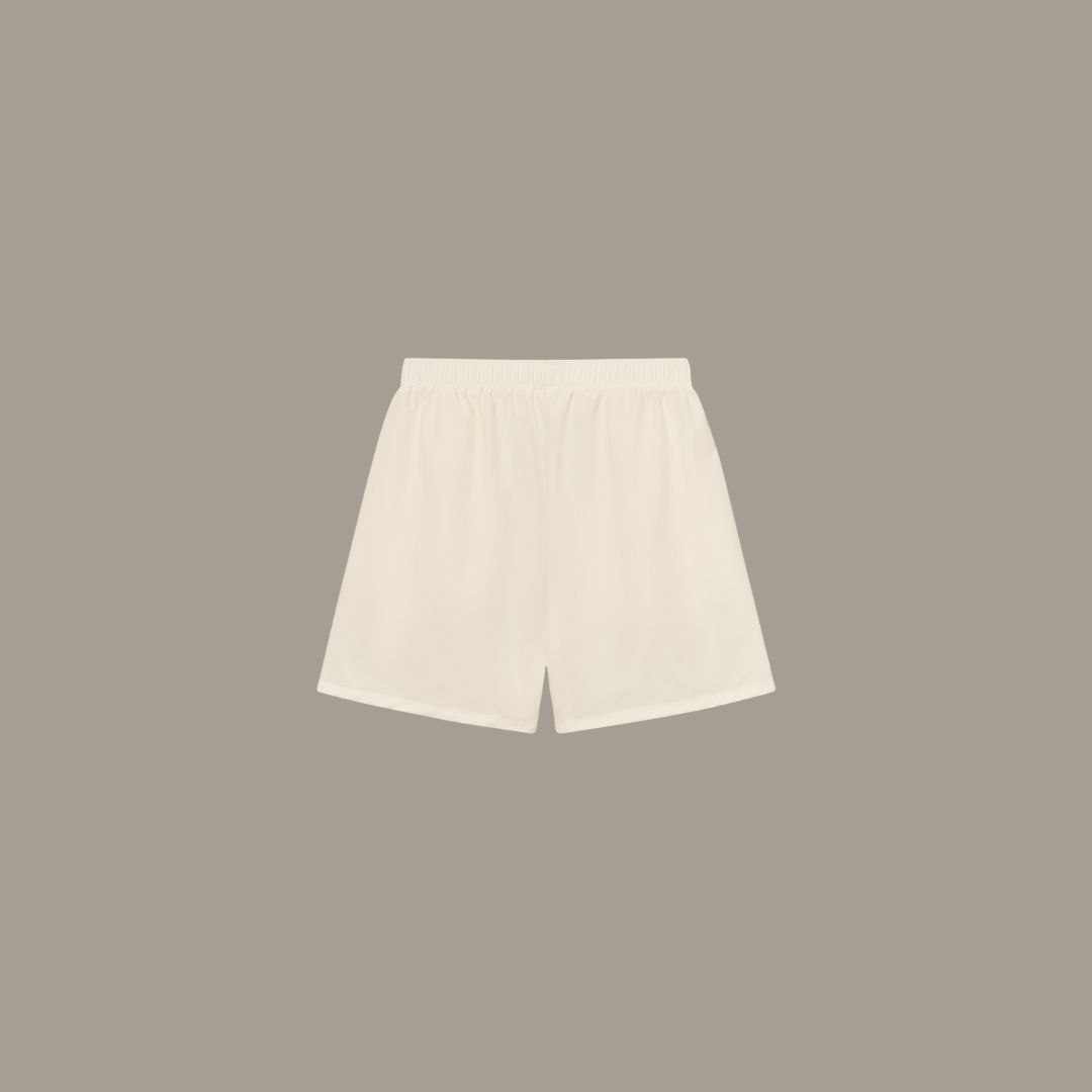 Cuera Mens Active Globe Shorts in Off White, flat lay back view