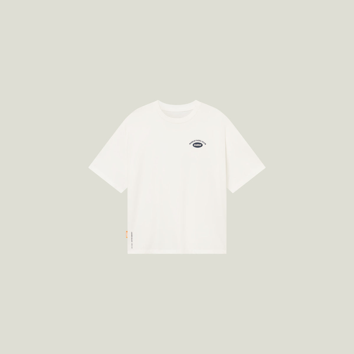 Cuera Offcourt Legacy Short Sleeve in Off White w. Navy, flat lay front view