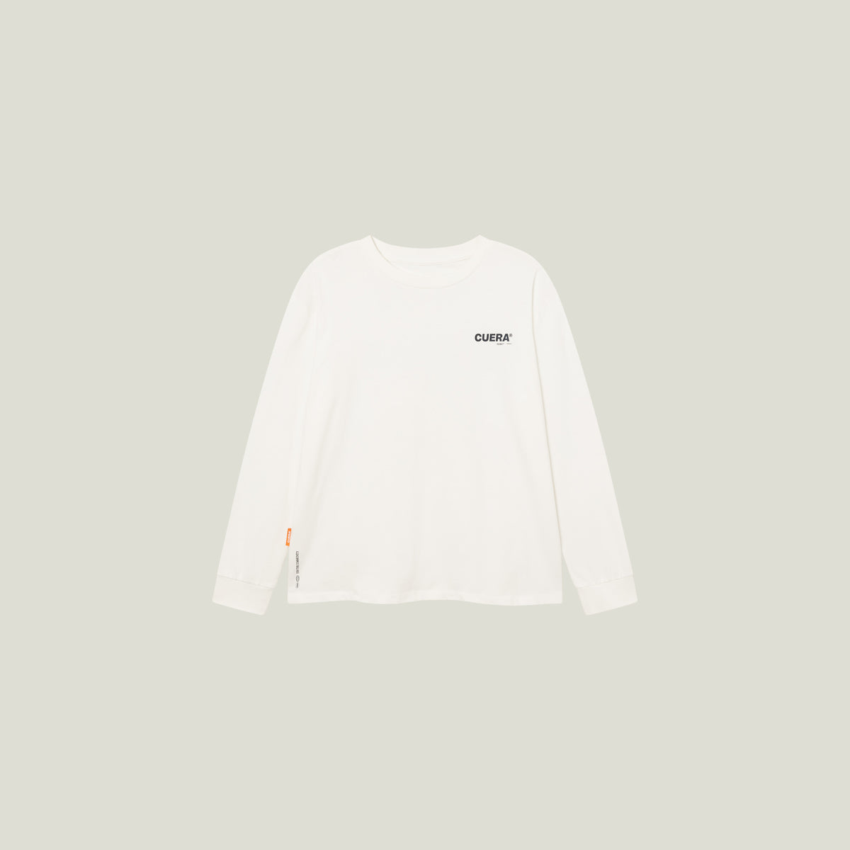 Cuera Offcourt Logo Long Sleeve in Off White w. Black, flat lay front view