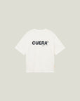 Cuera Offcourt Logo T-Shirt in Off White w. Black, flat lay back view