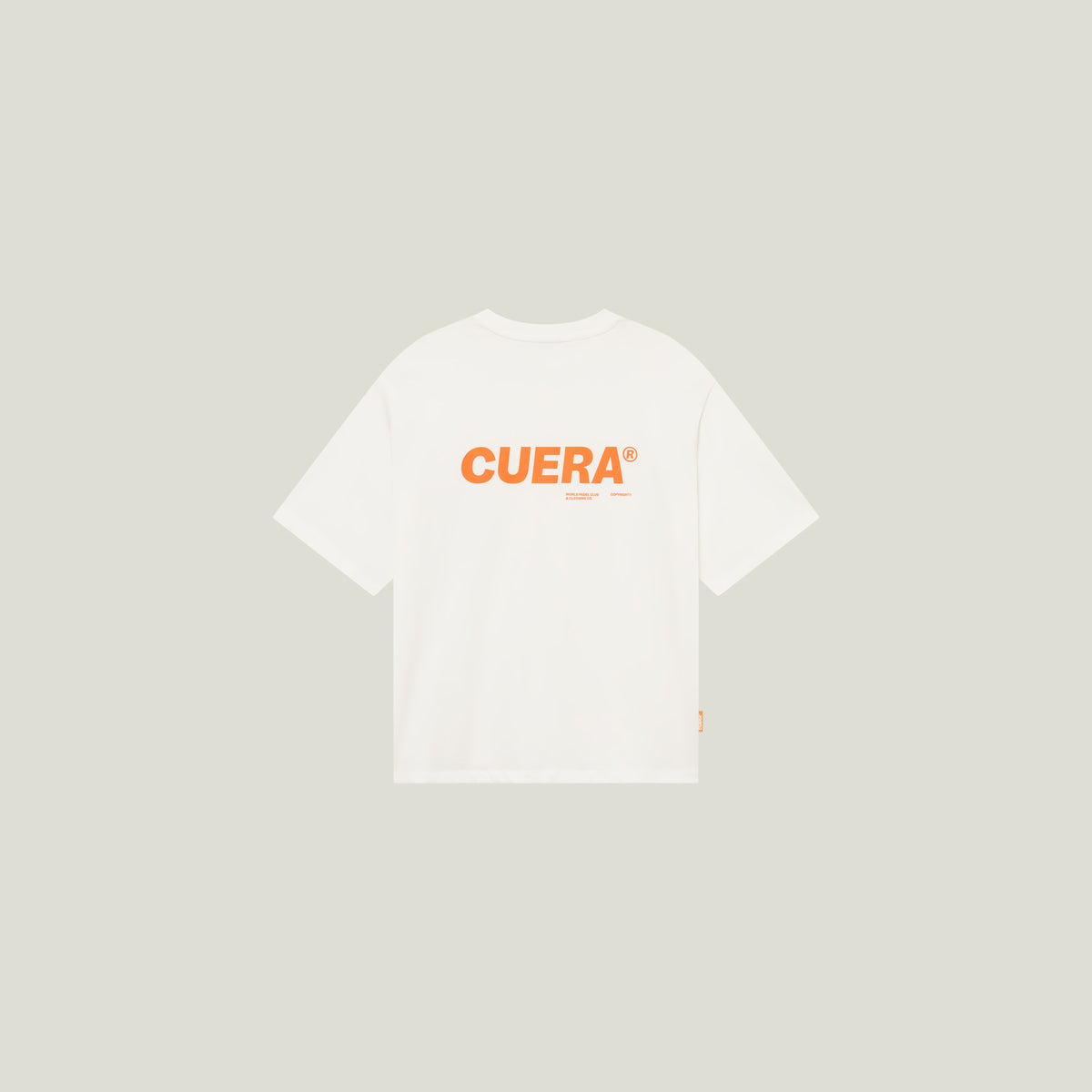 Cuera Offcourt Logo T-Shirt in Off White w. Orange, flat lay back view