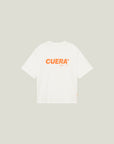 Cuera Offcourt Logo T-Shirt in Off White w. Orange, flat lay back view