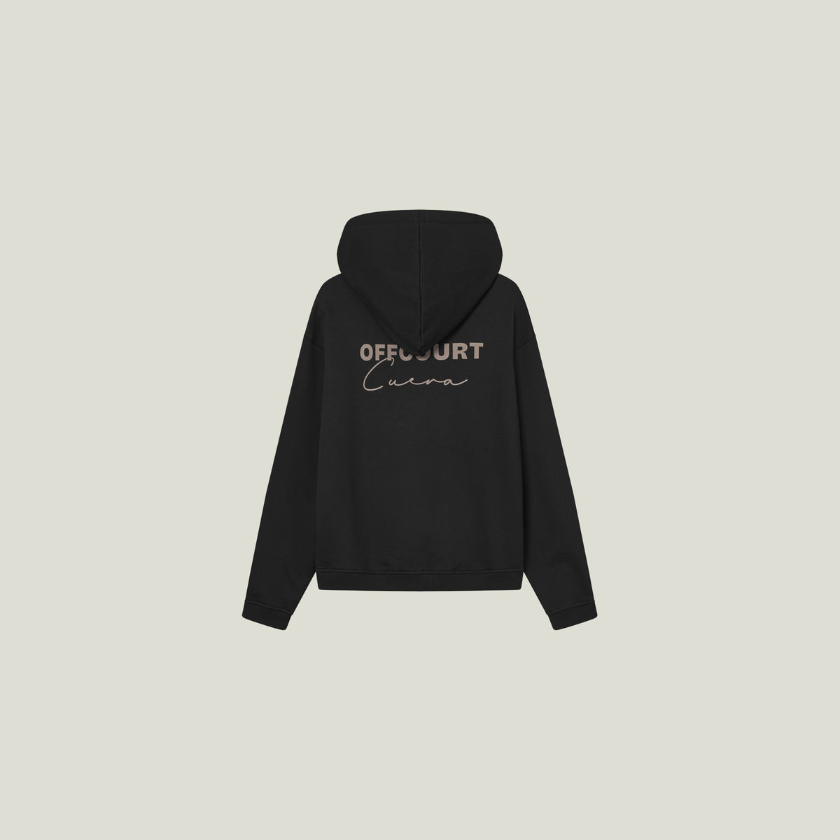 Cuera Offcourt Zip Hood Cardigan in Black, flat lay back view