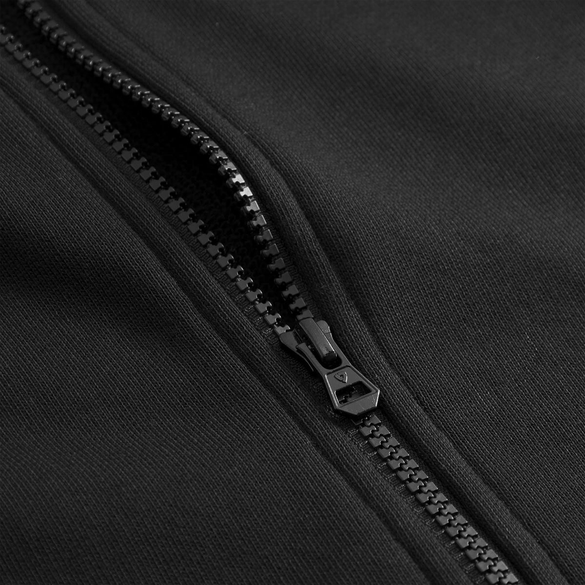 Cuera Offcourt Zip Hood Cardigan in Black, zip and pocket detail