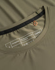 Cuera Oncourt Airy Logo T-Shirt in Army, neck label and care tag detail