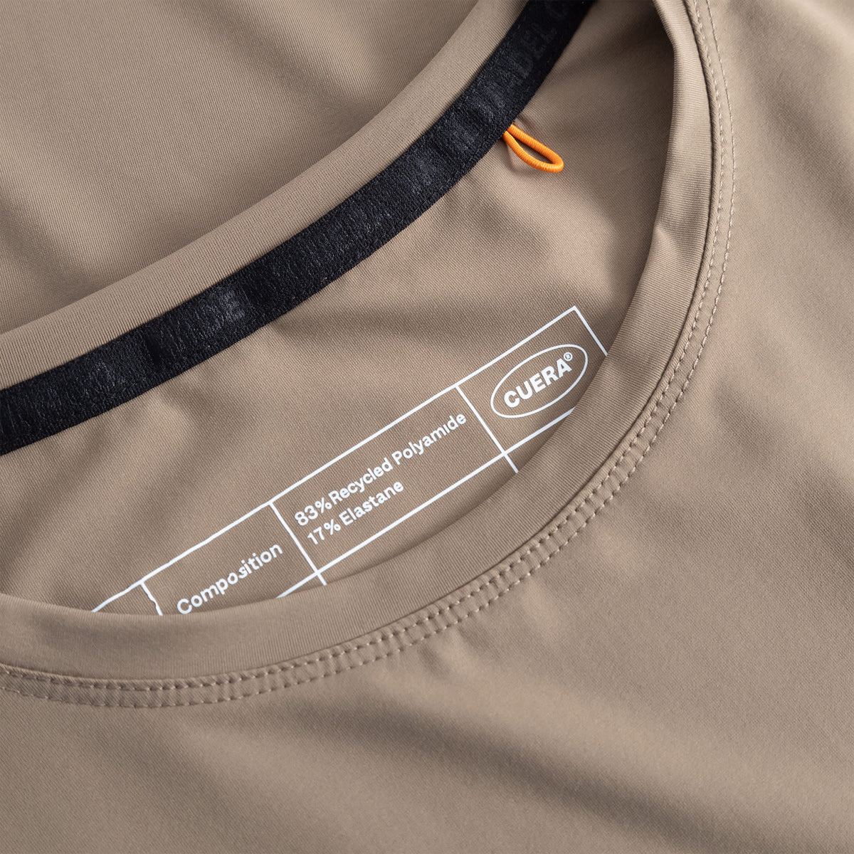 Cuera Oncourt Airy Logo T-Shirt in Walnut, neck label and care tag detail