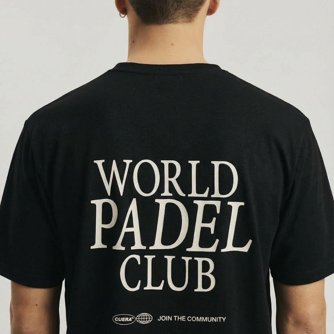 Model wearing Cuera Oncourt Breathe WPC T-Shirt in Black, back studio view