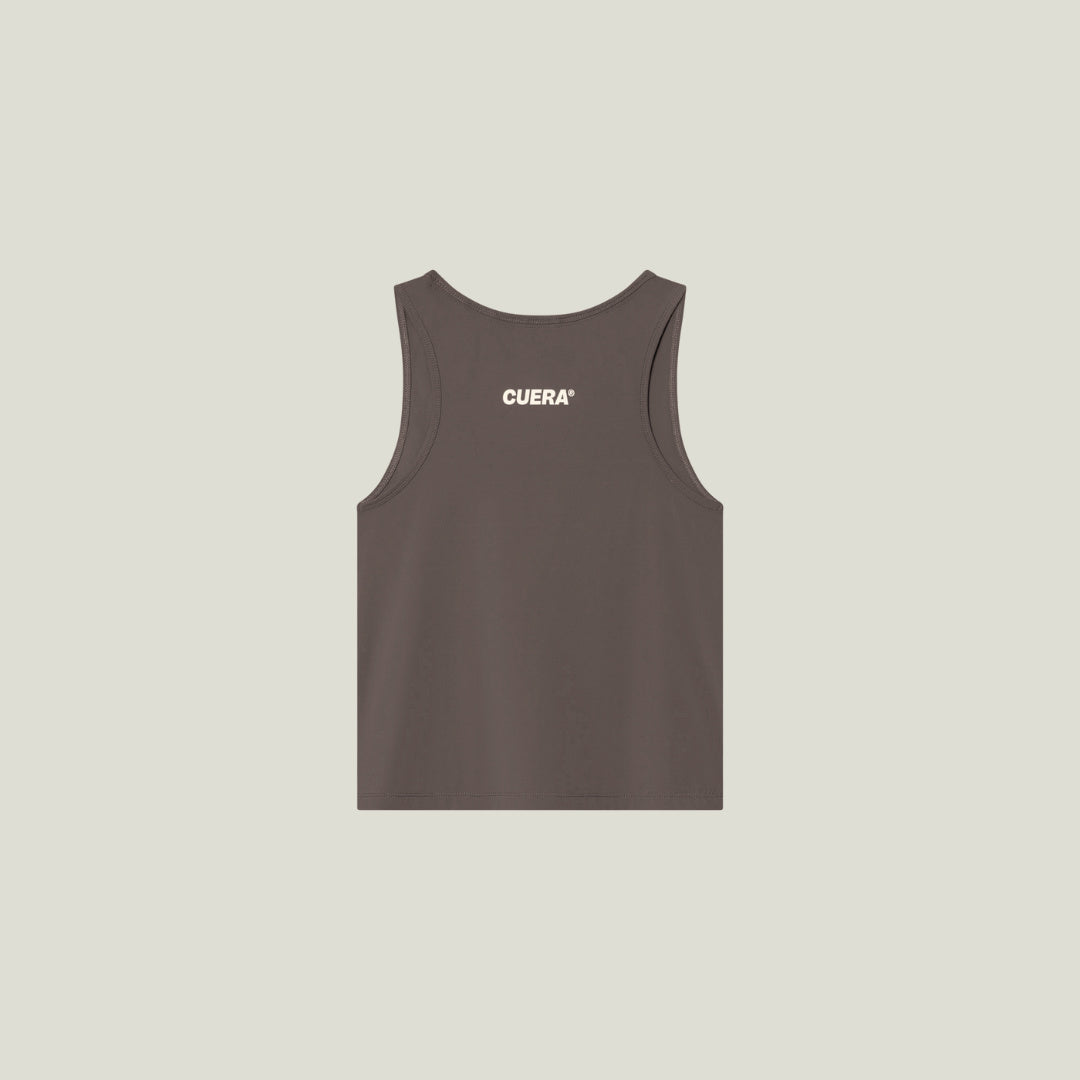 Cuera Oncourt Cropped Tank Top in Dark Brown, flat lay back view