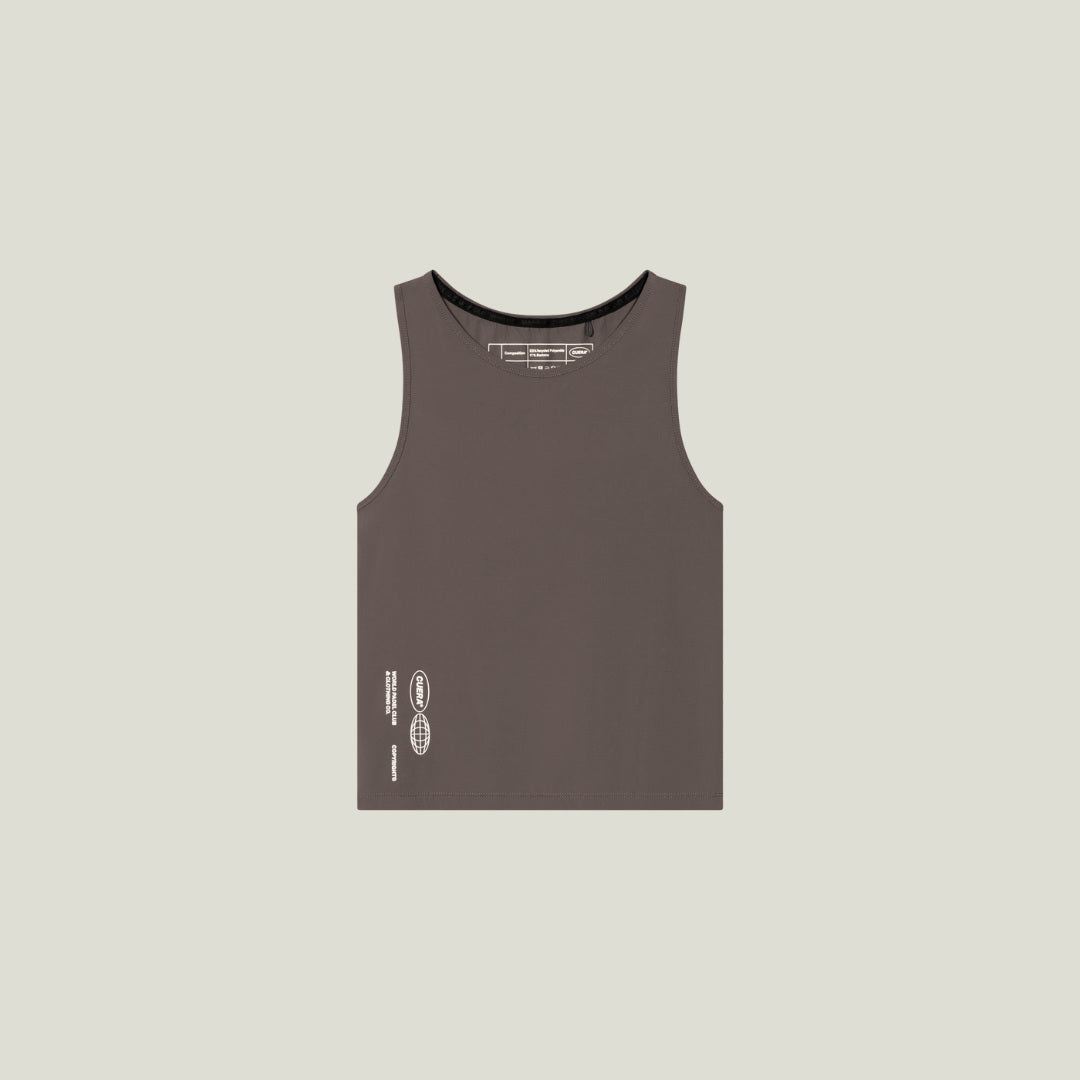 Cuera Oncourt Cropped Tank Top in Dark Brown, flat lay front view