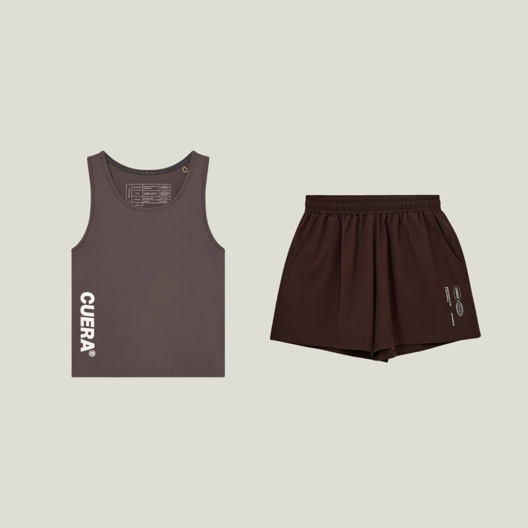 Cuera Oncourt D. Brown Tank Top & Shorts, flat lay front view