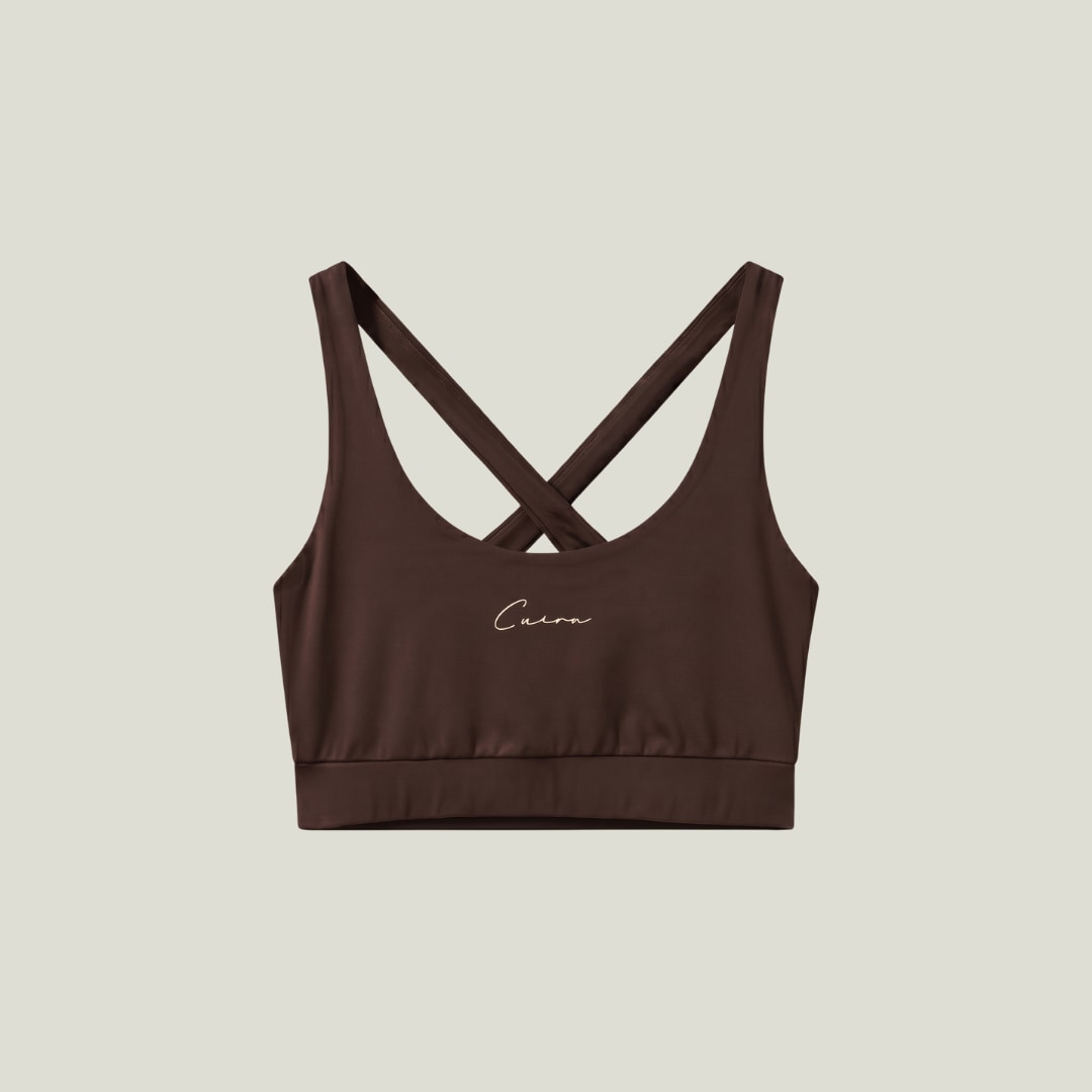 Cuera Oncourt Soft Bra Top in Dark Brown, flat lay front view