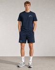 Model wearing Cuera Oncourt Navy Uniform, front studio view