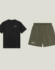 Cuera Oncourt Shorts & Light Weight T-Shirt Army w. Black Bundle, flat lay front view