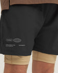 Model wearing Cuera Oncourt Shorts & Light Weight T-Shirt  Black Bundle, close-up detail on model