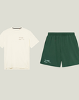 Cuera Oncourt Shorts & T-shirt in Court Green & Off White, flat lay front view
