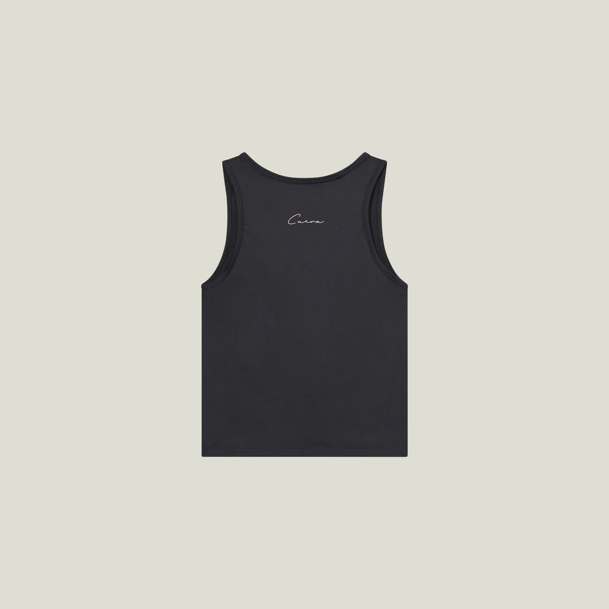Cuera Oncourt Slim Tank Top in Black, flat lay back view