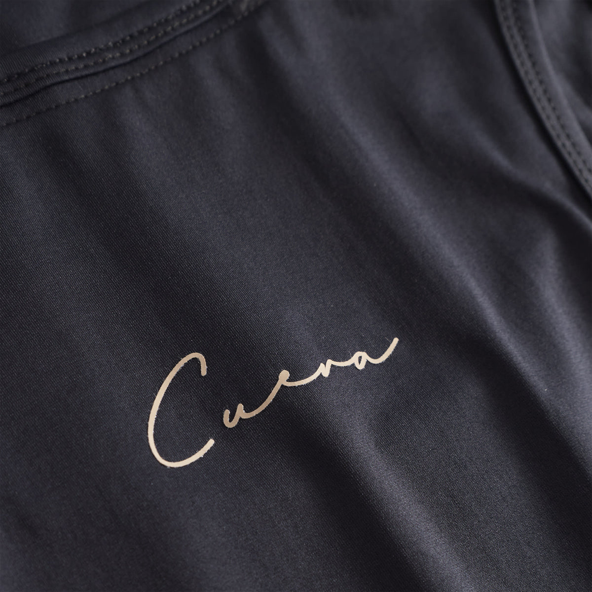 Cuera Oncourt Slim Tank Top in Black, logo print detail
