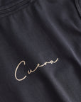 Cuera Oncourt Slim Tank Top in Black, logo print detail