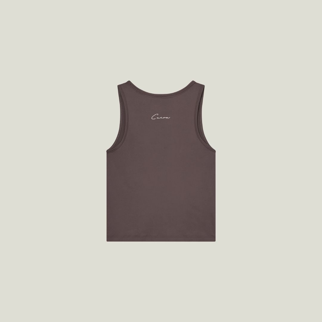 Cuera Oncourt Slim Tank Top in Dark Brown, flat lay back view