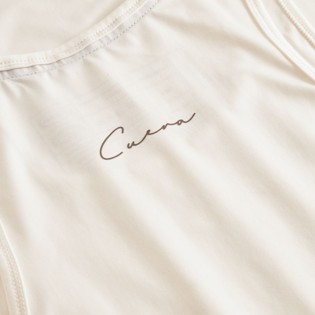 Cuera Oncourt Slim Tank Top in Off White, logo print detail